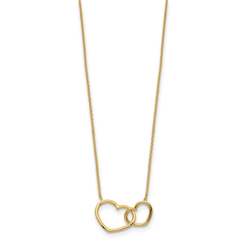 FJC Finejewelers 14 kt Yellow Gold Cable Polished Double Heart Necklace 17 Inches x 11 mm