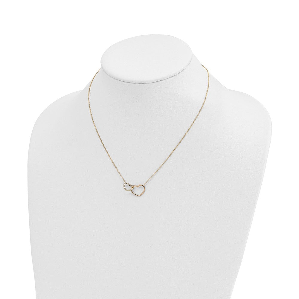 FJC Finejewelers 14 kt Yellow Gold Cable Polished Double Heart Necklace 17 Inches x 11 mm