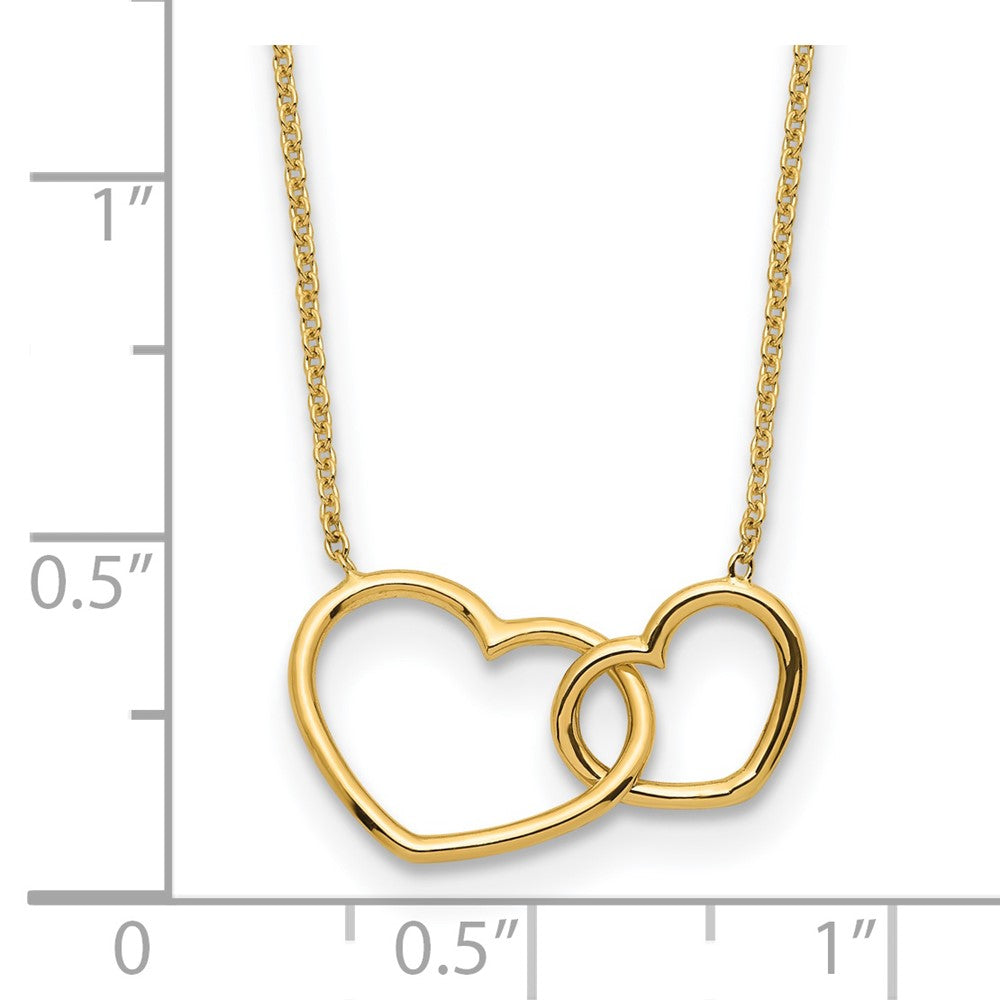 FJC Finejewelers 14 kt Yellow Gold Cable Polished Double Heart Necklace 17 Inches x 11 mm