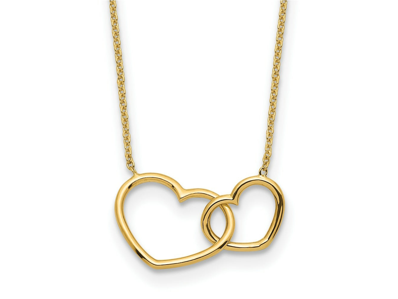 FJC Finejewelers 14 kt Yellow Gold Cable Polished Double Heart Necklace 17 Inches x 11 mm
