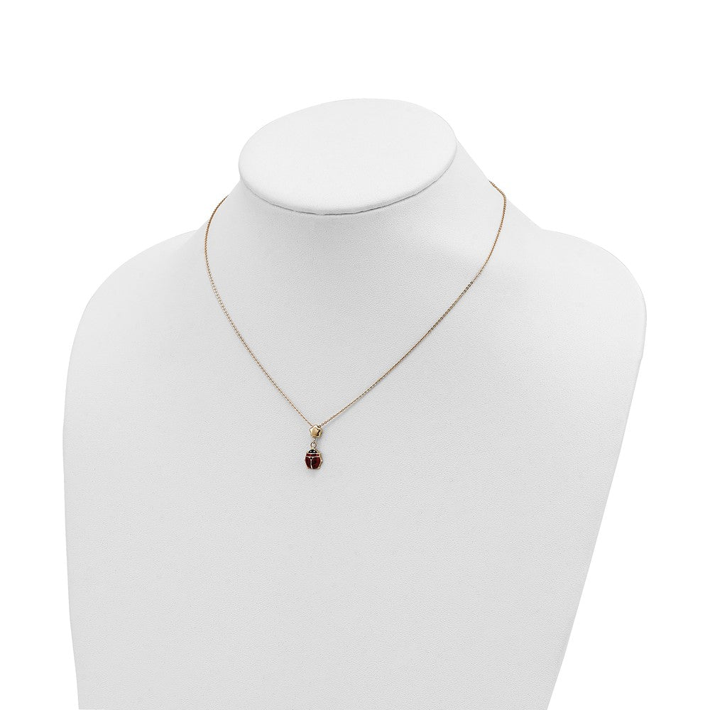 FJC Finejewelers 14 kt Yellow Gold Polished Enameled Flower with Ladybug Necklace 16.5 Inches x 7 mm
