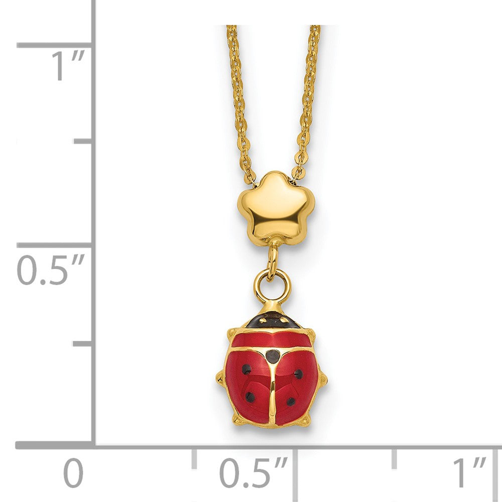 FJC Finejewelers 14 kt Yellow Gold Polished Enameled Flower with Ladybug Necklace 16.5 Inches x 7 mm