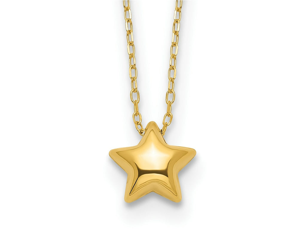 FJC Finejewelers 14 kt Yellow Gold Polished Puffed Star Necklace 16.5 Inches x 8 mm