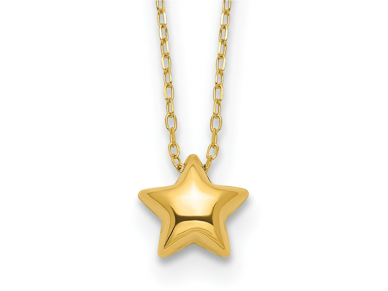 FJC Finejewelers 14 kt Yellow Gold Polished Puffed Star Necklace 16.5 Inches x 8 mm
