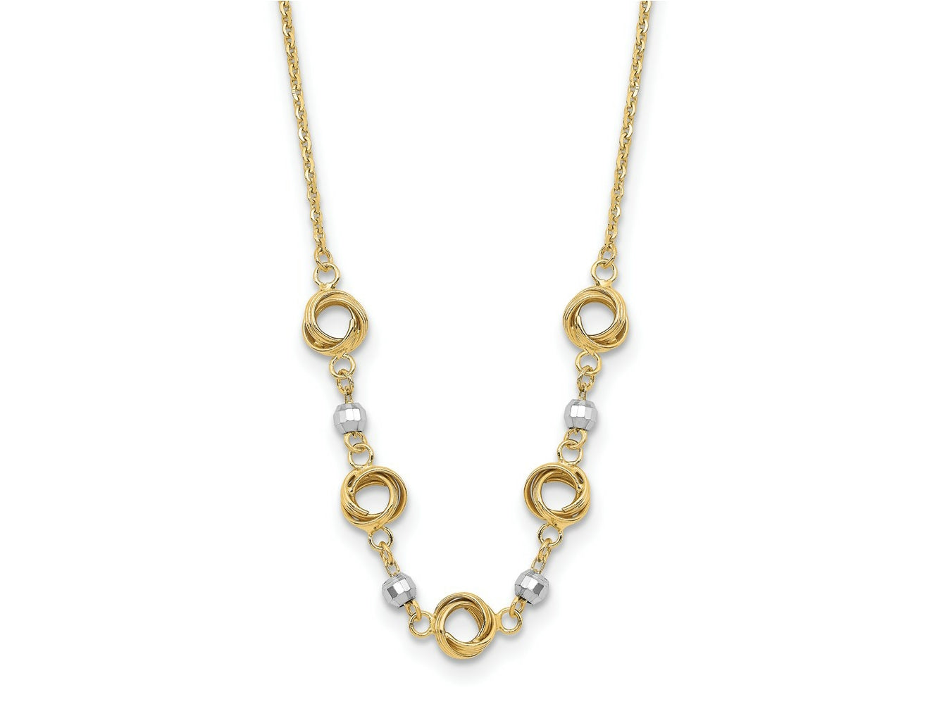 FJC Finejewelers 14 kt Two Tone Gold Two Tone 2 in Ext Love Knots Bright Cut Bead Necklace 18 Inches x 63 mm