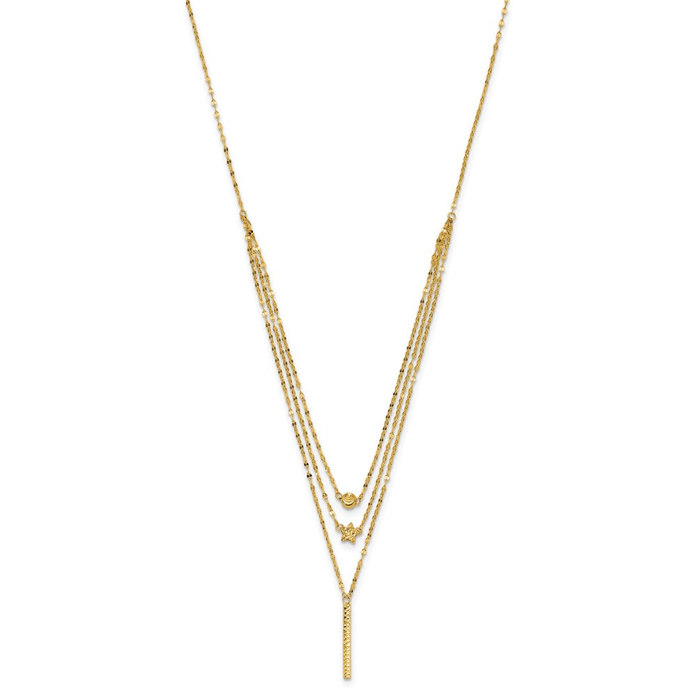 FJC Finejewelers 14 kt Yellow Gold Fancy Three Layer Bright Cut Bead/Star/Bar Necklace 18 Inches x 2 mm