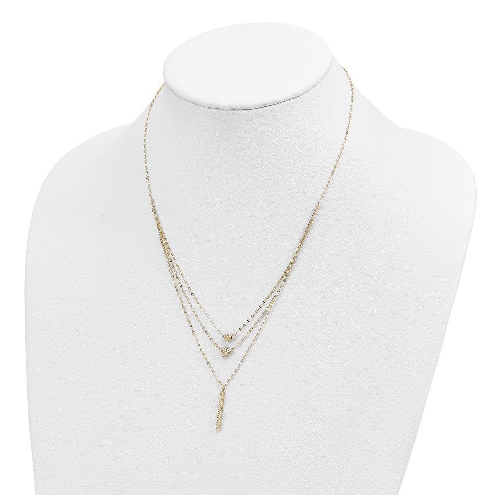 FJC Finejewelers 14 kt Yellow Gold Fancy Three Layer Bright Cut Bead/Star/Bar Necklace 18 Inches x 2 mm
