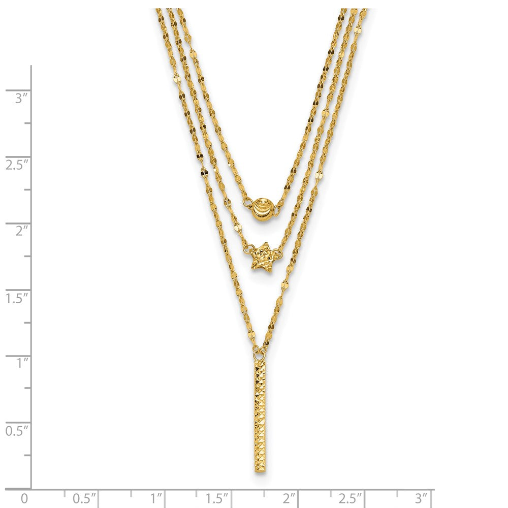 FJC Finejewelers 14 kt Yellow Gold Fancy Three Layer Bright Cut Bead/Star/Bar Necklace 18 Inches x 2 mm