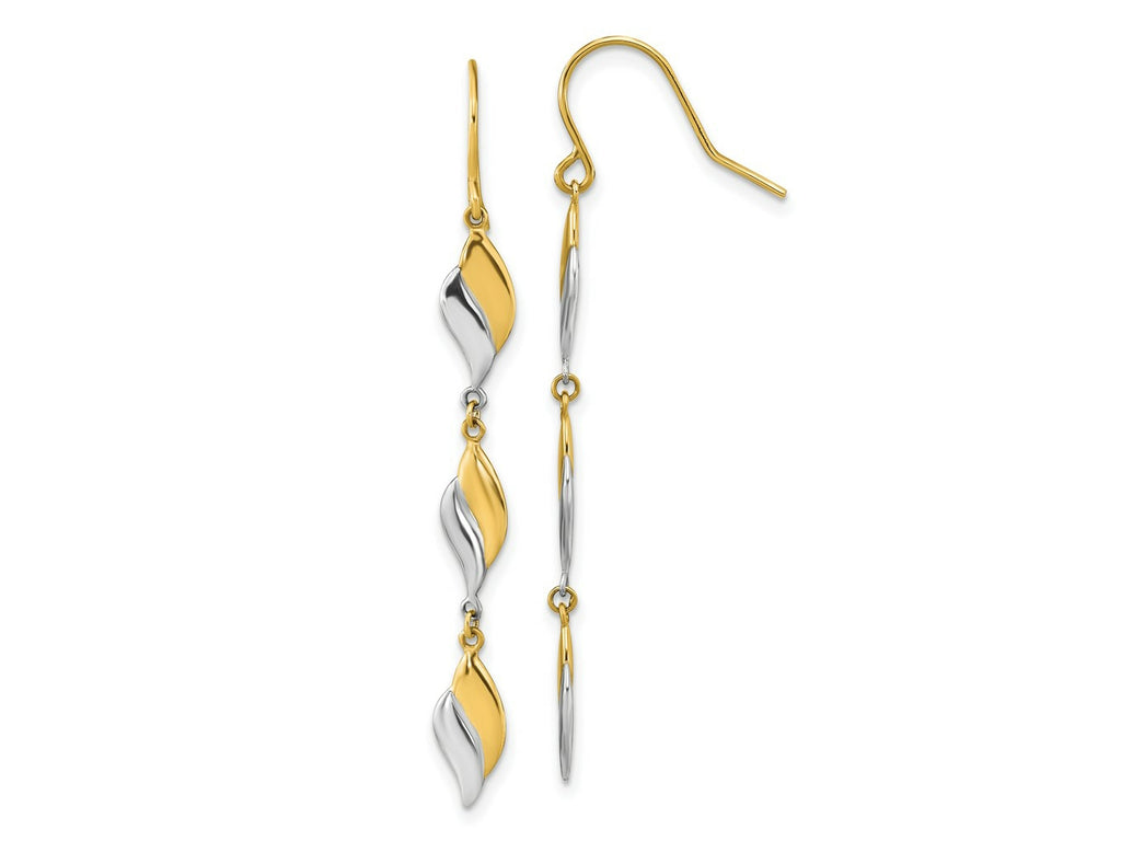 FJC Finejewelers 14 kt Two Tone Gold Polished Wavy Dangle Earrings 49 x 5 mm