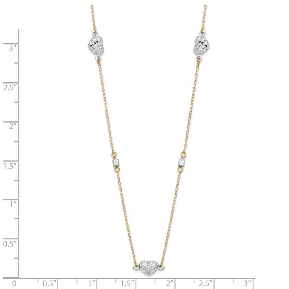 FJC Finejewelers 14 kt Two Tone Gold Fancy Two Tone Bright Cut Hearts Necklace 18 Inches x 1.95 mm