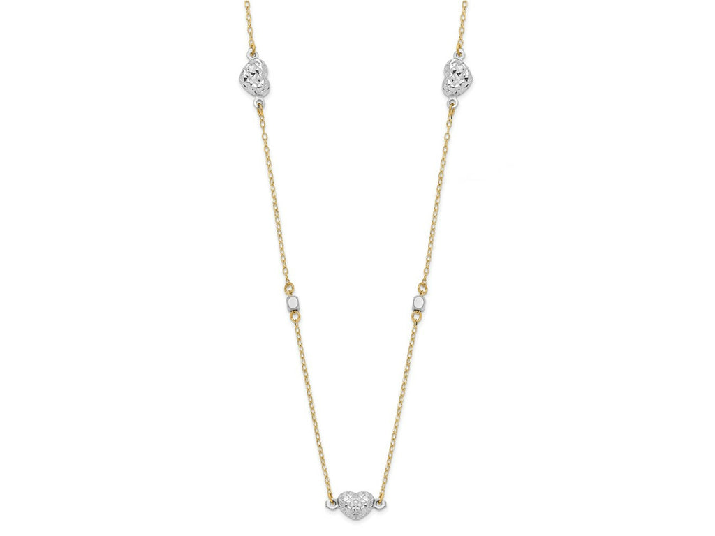 FJC Finejewelers 14 kt Two Tone Gold Fancy Two Tone Bright Cut Hearts Necklace 18 Inches x 1.95 mm