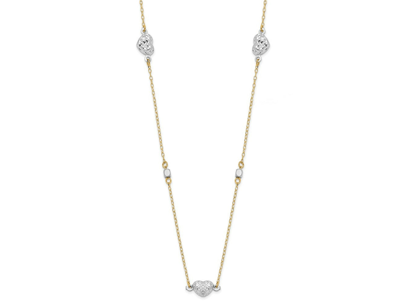 FJC Finejewelers 14 kt Two Tone Gold Fancy Two Tone Bright Cut Hearts Necklace 18 Inches x 1.95 mm