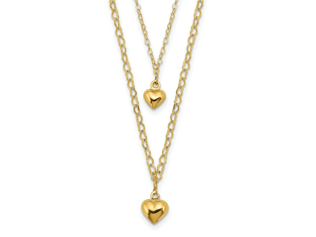 FJC Finejewelers 14 kt Yellow Gold Fancy Double Layer Heart Link Hearts Necklace 16 Inches x 7.72 mm