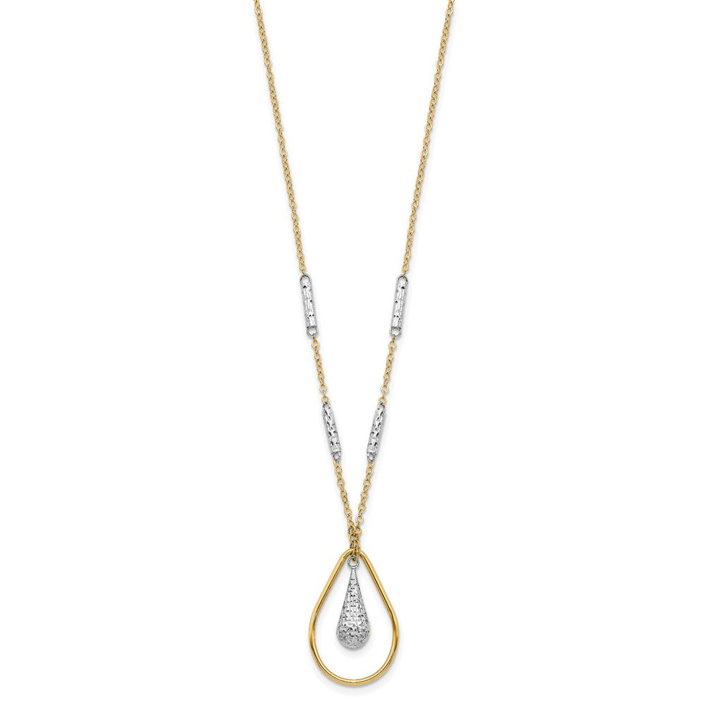 FJC Finejewelers 14 kt Two Tone Gold Fancy Polished and Bright Cut Teardrop Necklace 17 Inches x 1.97 mm