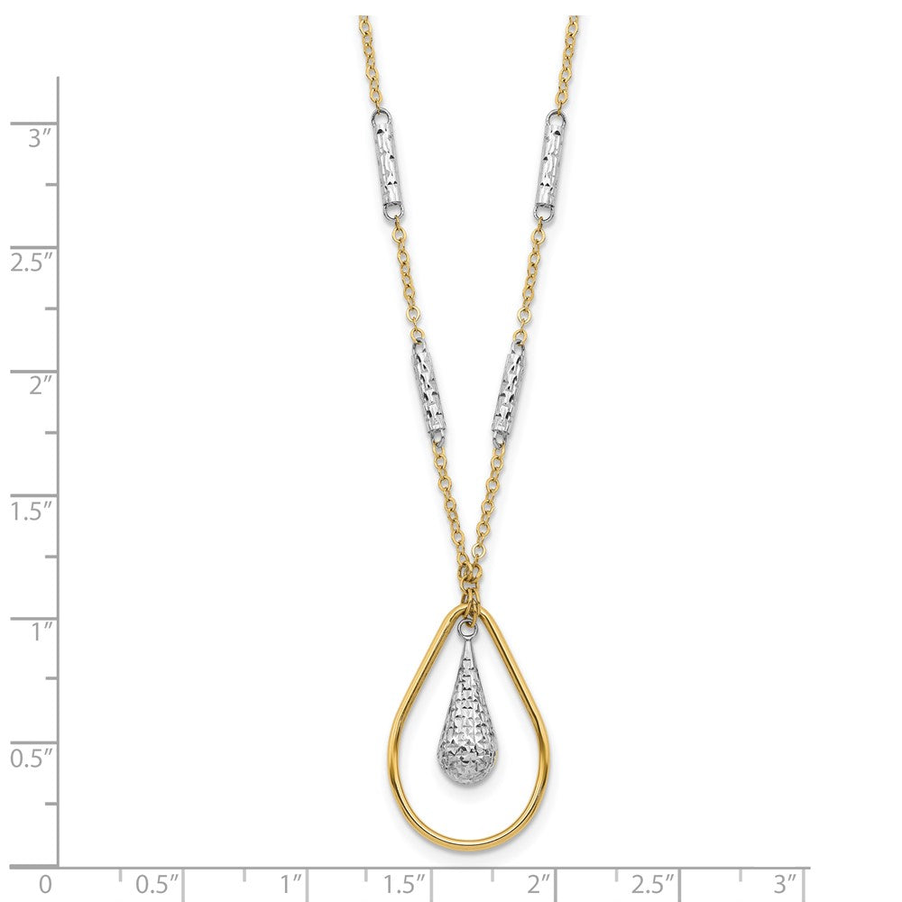 FJC Finejewelers 14 kt Two Tone Gold Fancy Polished and Bright Cut Teardrop Necklace 17 Inches x 1.97 mm