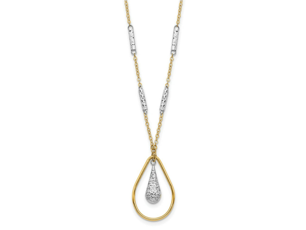 FJC Finejewelers 14 kt Two Tone Gold Fancy Polished and Bright Cut Teardrop Necklace 17 Inches x 1.97 mm