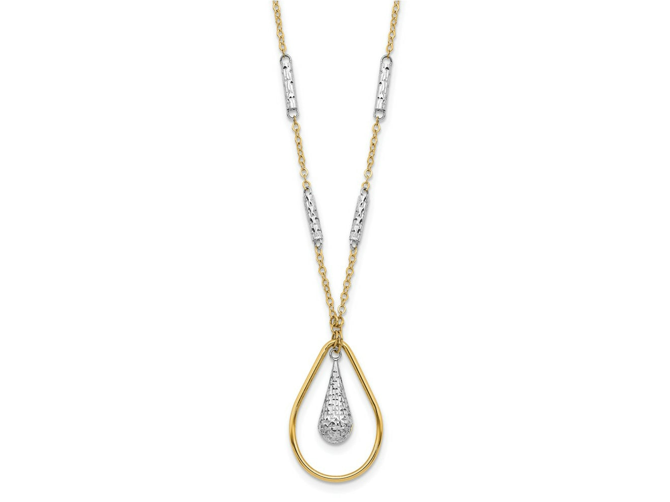 FJC Finejewelers 14 kt Two Tone Gold Fancy Polished and Bright Cut Teardrop Necklace 17 Inches x 1.97 mm