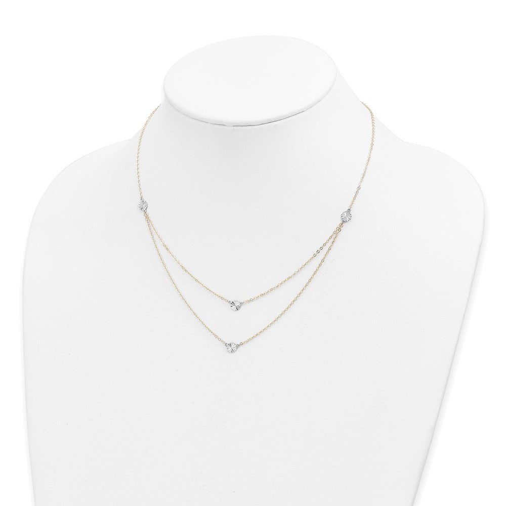 FJC Finejewelers 14 kt Two Tone Gold Cable Polished Discs Double Necklace 17 Inches x 1.2 mm