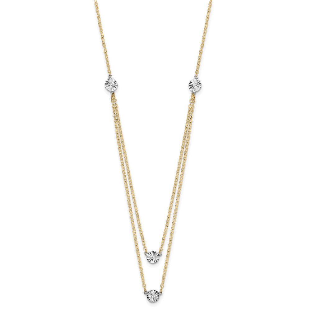 FJC Finejewelers 14 kt Two Tone Gold Cable Polished Discs Double Necklace 17 Inches x 1.2 mm