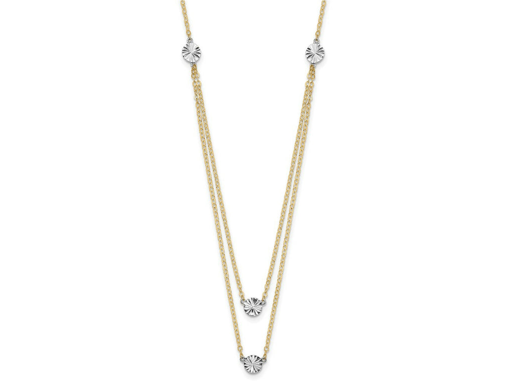 FJC Finejewelers 14 kt Two Tone Gold Cable Polished Discs Double Necklace 17 Inches x 1.2 mm
