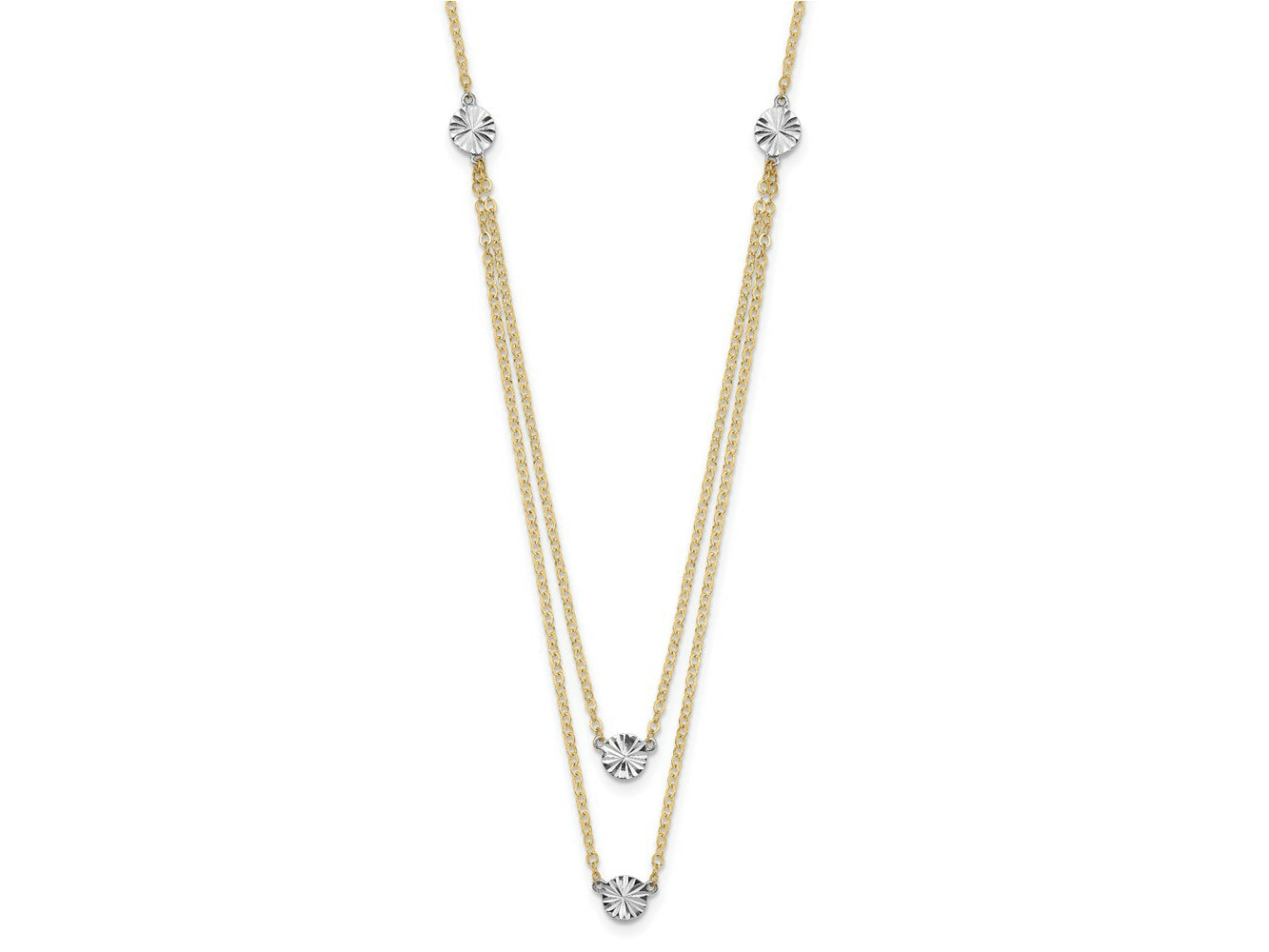 FJC Finejewelers 14 kt Two Tone Gold Cable Polished Discs Double Necklace 17 Inches x 1.2 mm