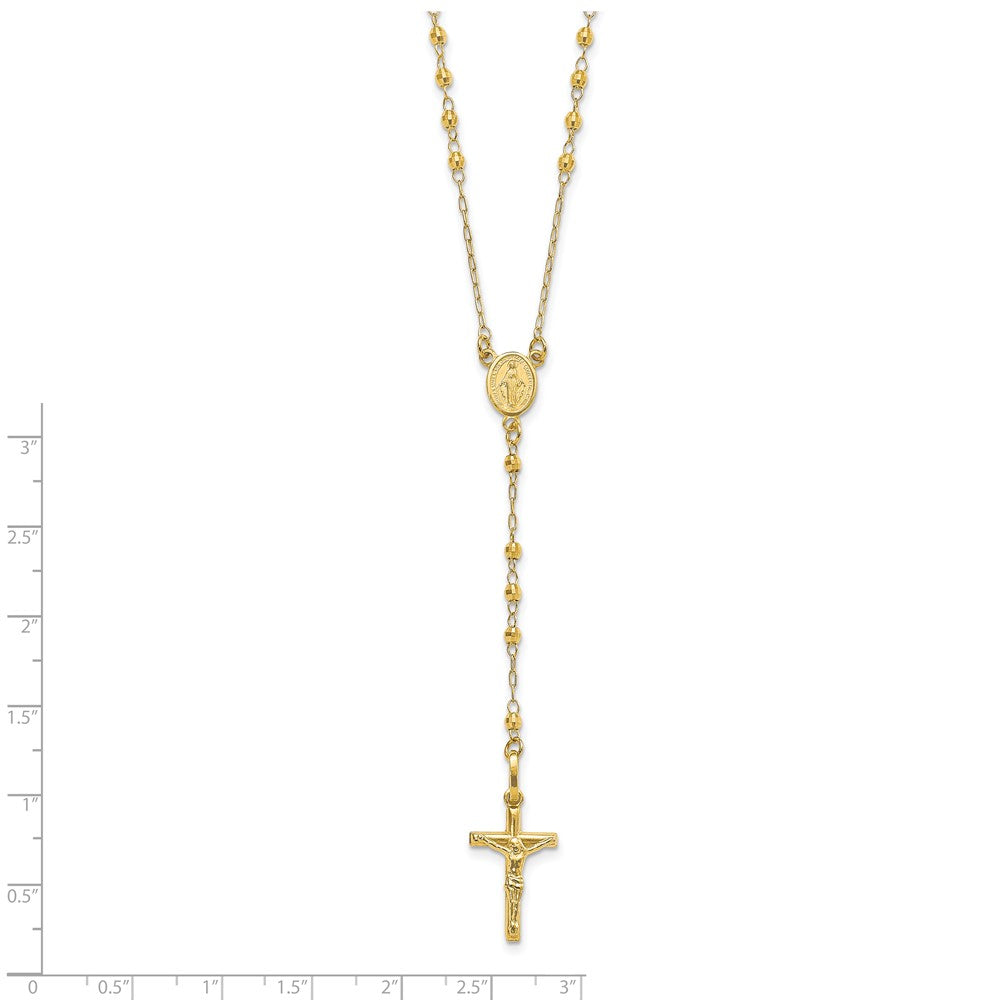 FJC Finejewelers 14 kt Yellow Gold Bright Cut Cable Faceted Beads Rosary Necklace 24 Inches x 13 mm