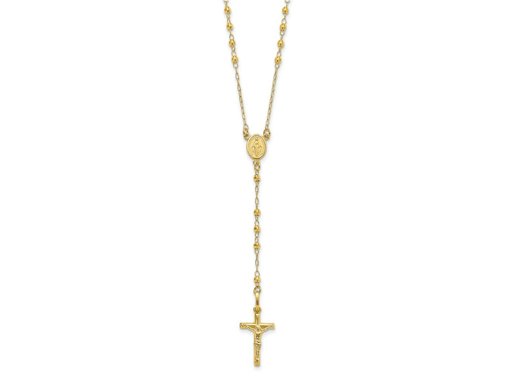 FJC Finejewelers 14 kt Yellow Gold Bright Cut Cable Faceted Beads Rosary Necklace 24 Inches x 13 mm