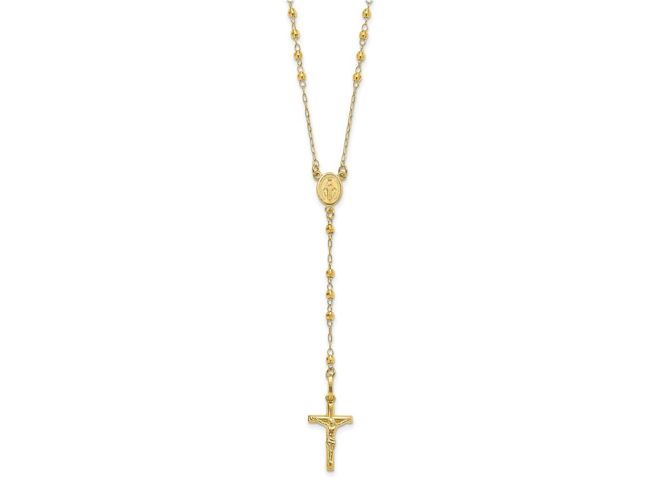 FJC Finejewelers 14 kt Yellow Gold Bright Cut Cable Faceted Beads Rosary Necklace 24 Inches x 13 mm
