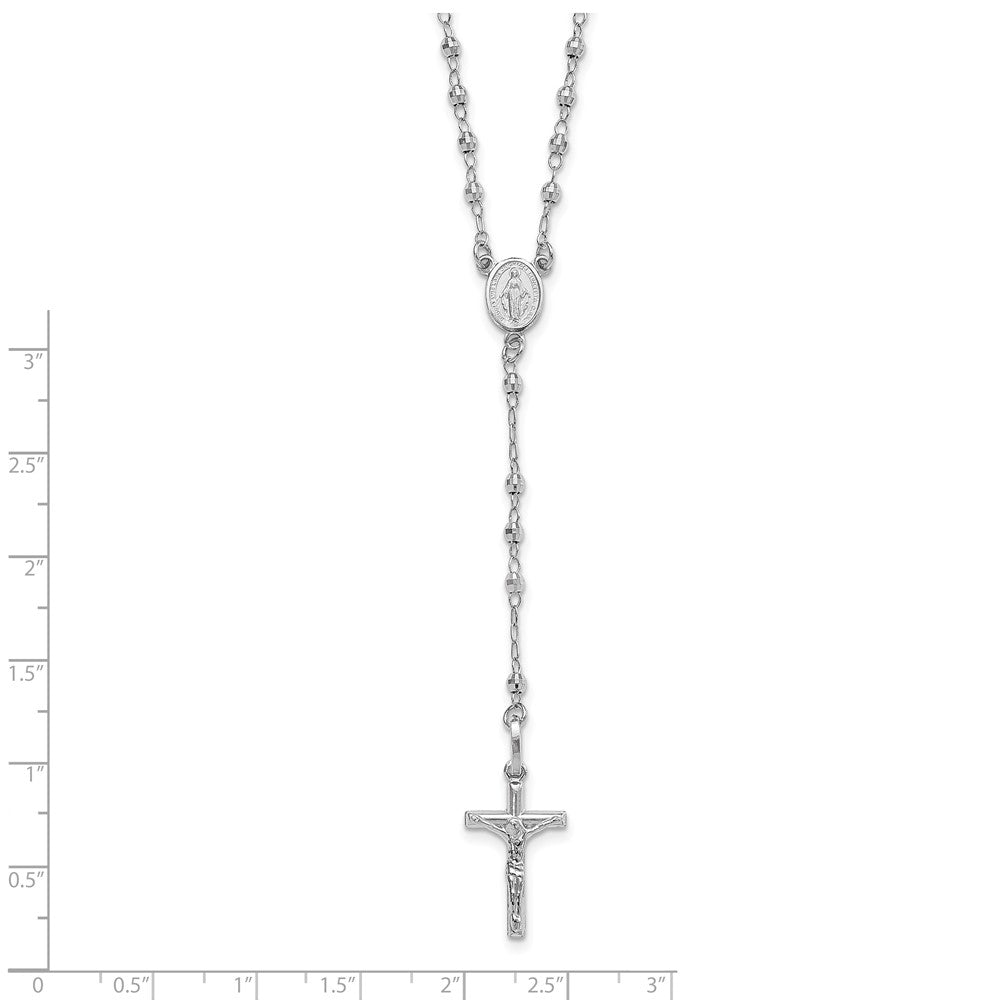 FJC Finejewelers 14 kt White Gold Bright Cut Polished Beads Cross Rosary Necklace 18 Inches x 11 mm