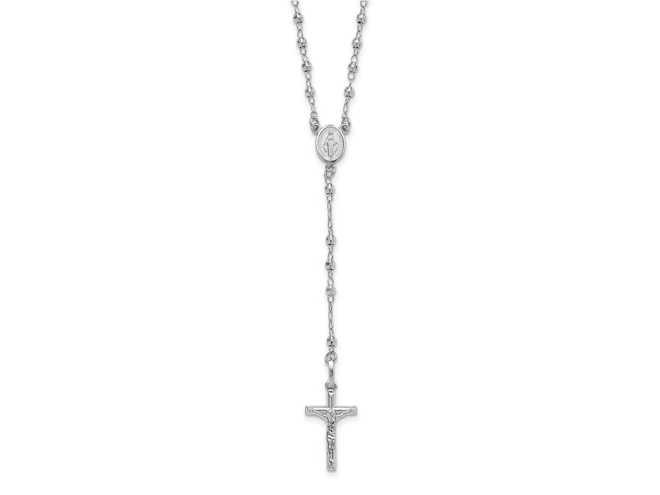 FJC Finejewelers 14 kt White Gold Bright Cut Polished Beads Cross Rosary Necklace 18 Inches x 11 mm
