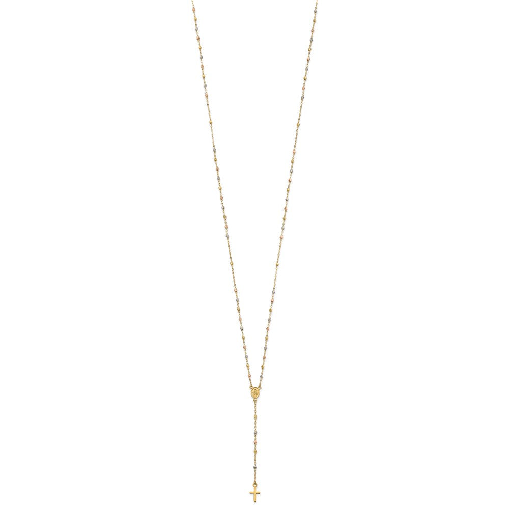 FJC Finejewelers 14 kt Tri Color Gold Bright Cut Ball Tri-color Beaded Rosary 17 inch with 3in ext Necklace