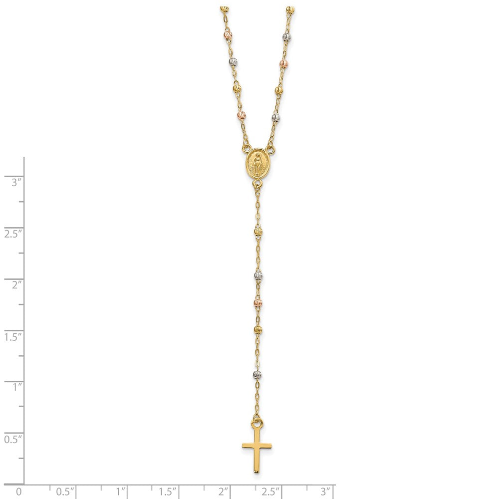 FJC Finejewelers 14 kt Tri Color Gold Bright Cut Ball Tri-color Beaded Rosary 17 inch with 3in ext Necklace