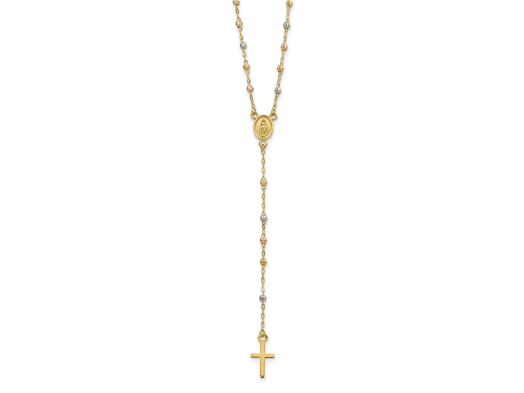 FJC Finejewelers 14 kt Tri Color Gold Bright Cut Ball Tri-color Beaded Rosary 17 inch with 3in ext Necklace