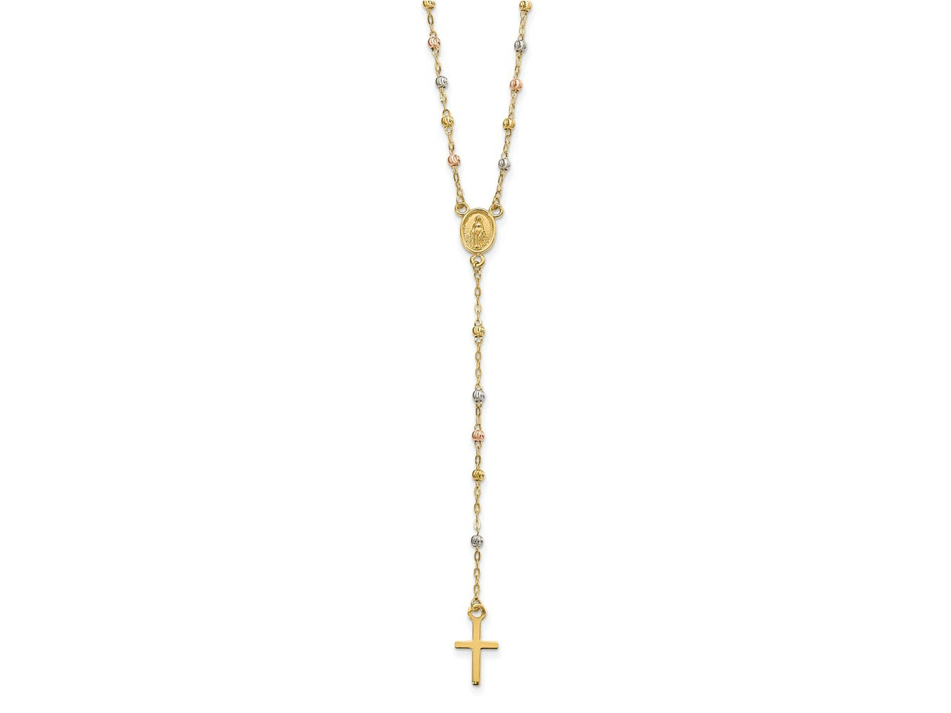 FJC Finejewelers 14 kt Tri Color Gold Bright Cut Ball Tri-color Beaded Rosary 17 inch with 3in ext Necklace