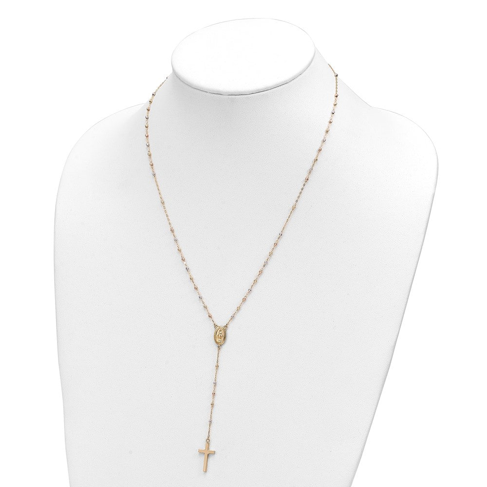 FJC Finejewelers 14 kt Tri Color Gold Tri-color Bead Rosary Necklace 17 Inches with 3 inch ext x 10 mm