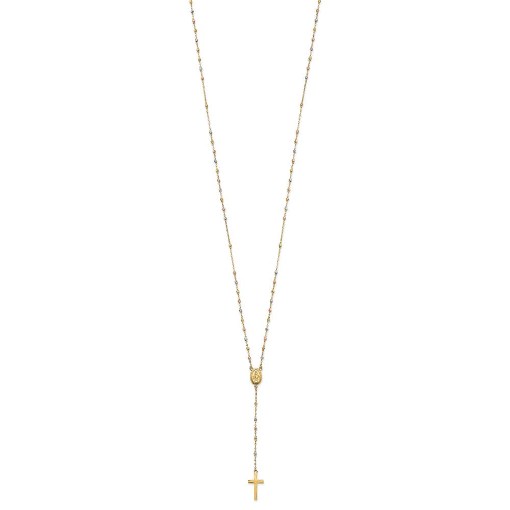 FJC Finejewelers 14 kt Tri Color Gold Tri-color Bead Rosary Necklace 17 Inches with 3 inch ext x 10 mm