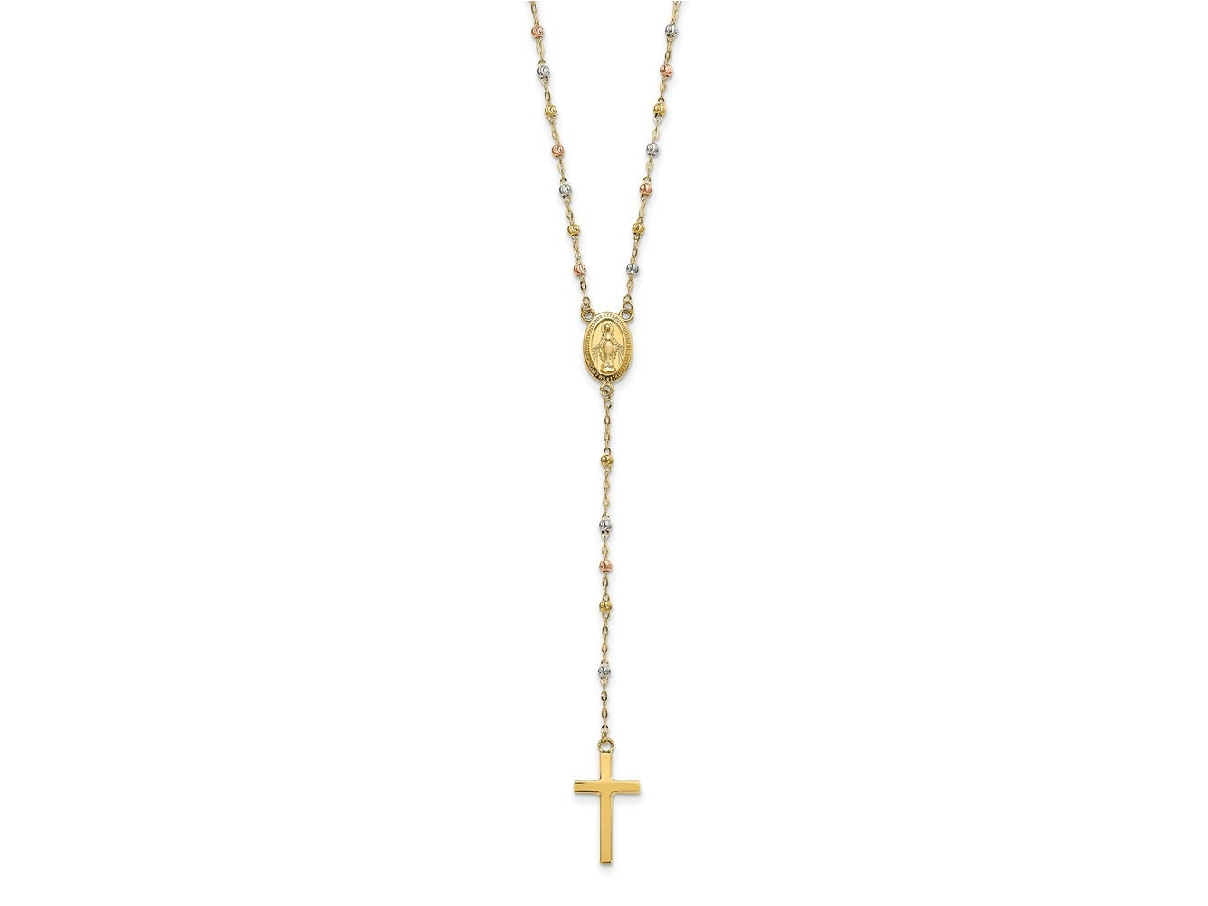 FJC Finejewelers 14 kt Tri Color Gold Tri-color Bead Rosary Necklace 17 Inches with 3 inch ext x 10 mm