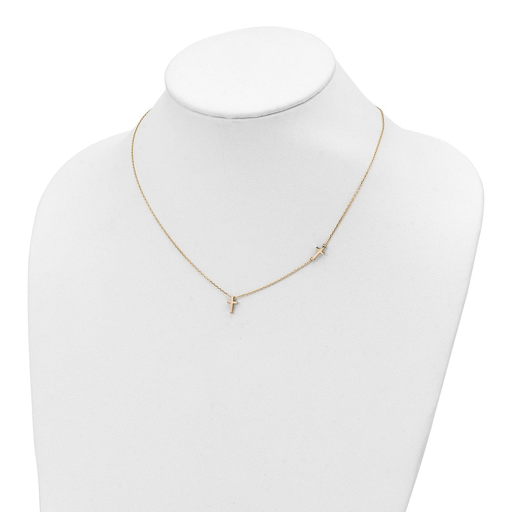 FJC Finejewelers 14 kt Yellow Gold Sideways Cross and Cross Pendant Necklace 18 Inches x 5 mm