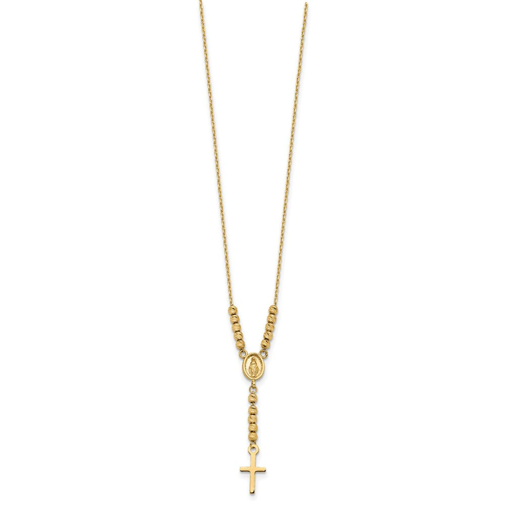 FJC Finejewelers 14 kt Yellow Gold Cable Bright Cut Bead Miraculous Medal and Cross Rosary Necklace 17 In
