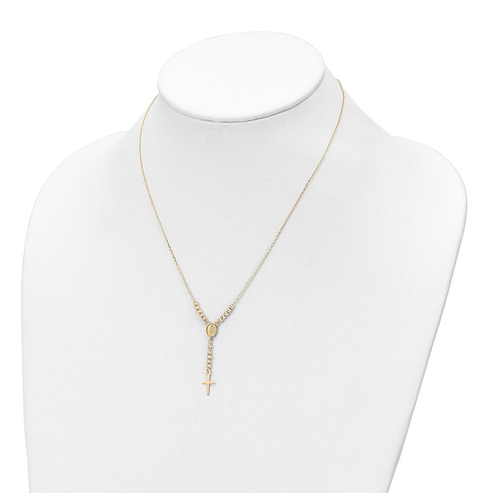 FJC Finejewelers 14 kt Yellow Gold Cable Bright Cut Bead Miraculous Medal and Cross Rosary Necklace 17 In