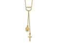 FJC Finejewelers 14 kt Yellow Gold Heart with Dangle Cross and Religious Medal Rosary Necklace 17 In