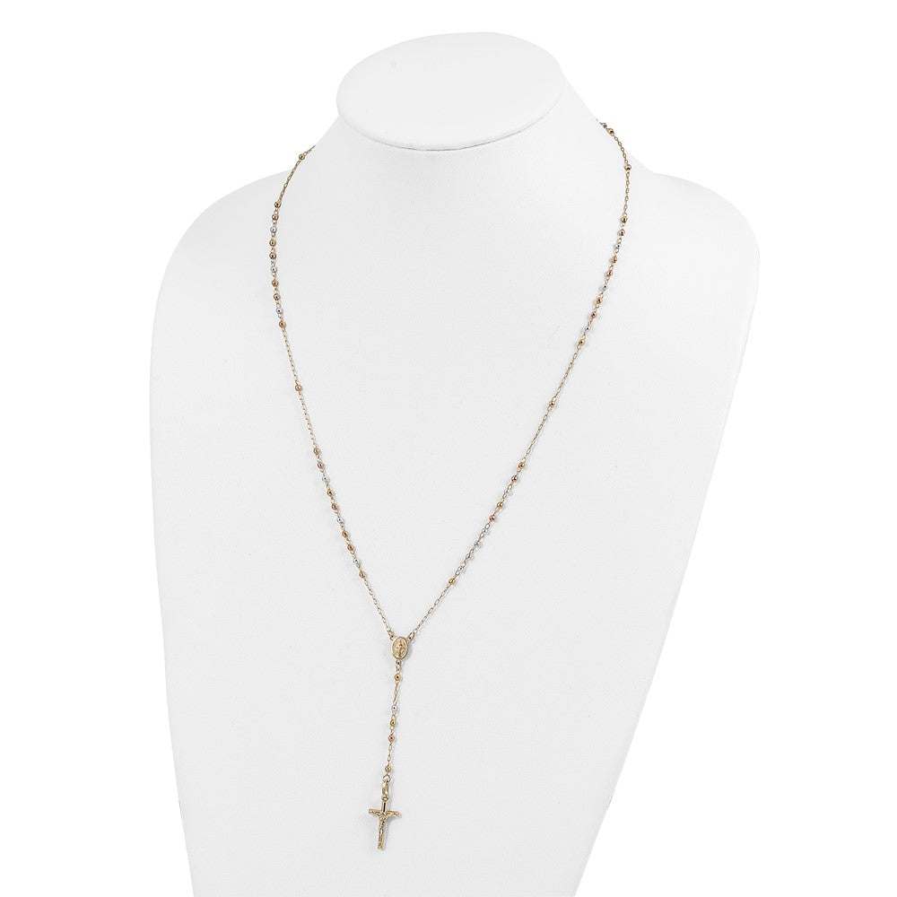FJC Finejewelers 14 kt Tri Color Gold Tri-color Polished Faceted Beads Rosary Necklace 24 Inches x 11 mm