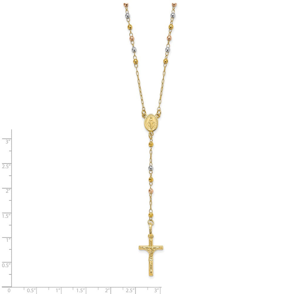 FJC Finejewelers 14 kt Tri Color Gold Tri-color Polished Faceted Beads Rosary Necklace 24 Inches x 11 mm