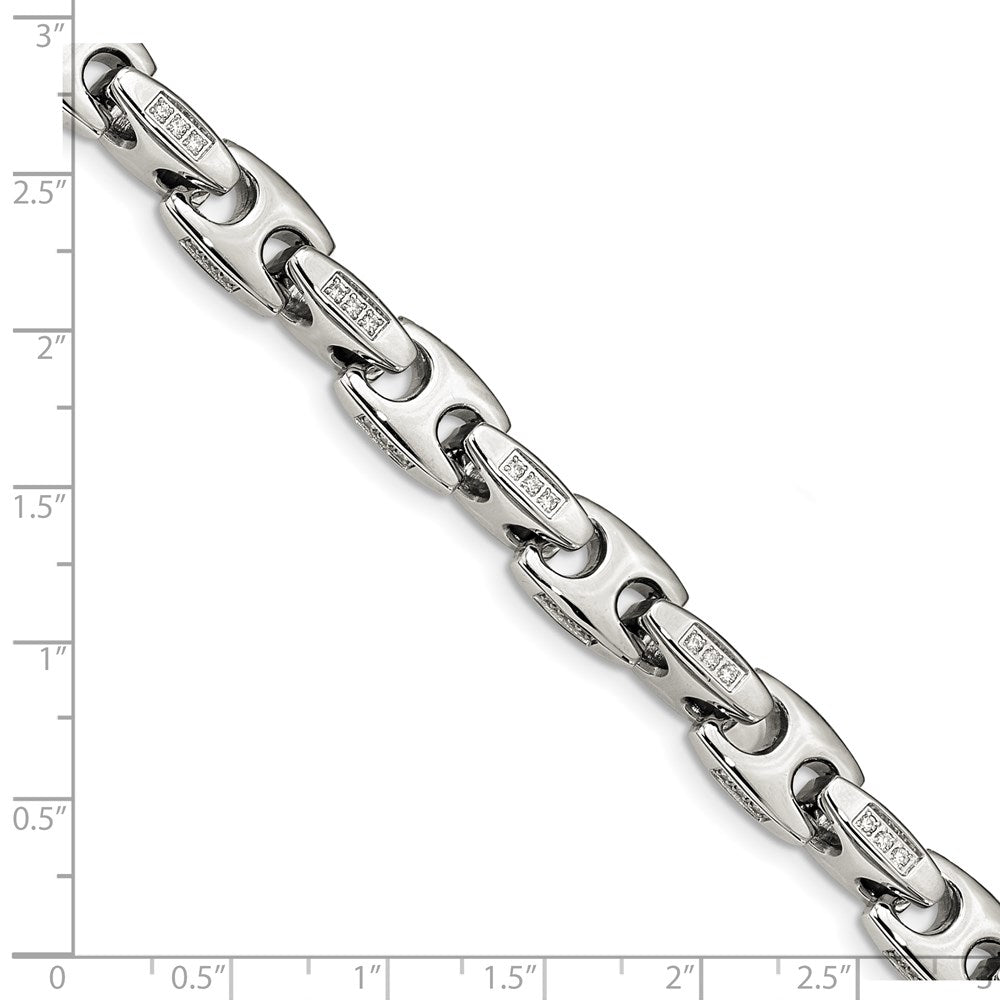 FJC Finejewelers Stainless Steel Link Polished with CZ 9in Bracelet 9 Inches x 9.57 mm