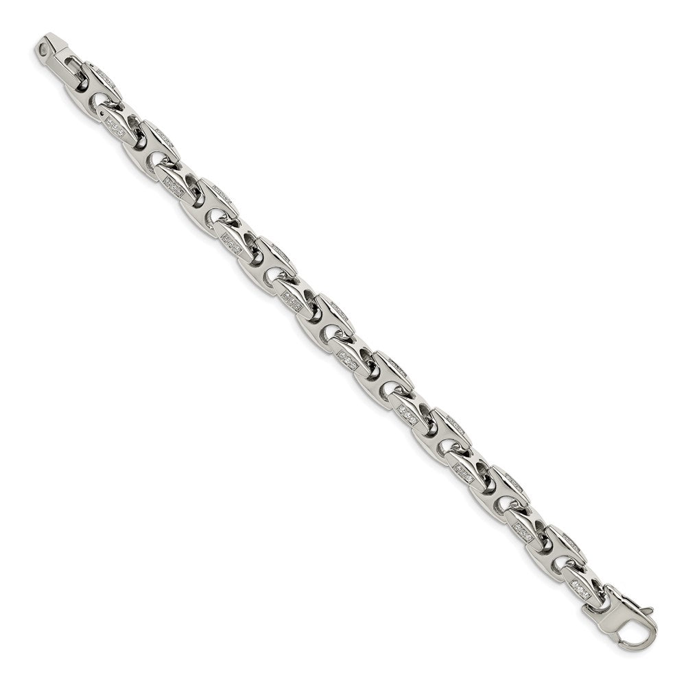 FJC Finejewelers Stainless Steel Link Polished with CZ 9in Bracelet 9 Inches x 9.57 mm