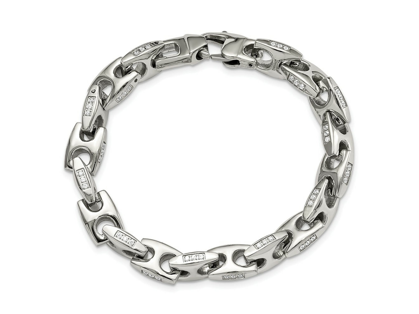 FJC Finejewelers Stainless Steel Link Polished with CZ 9in Bracelet 9 Inches x 9.57 mm