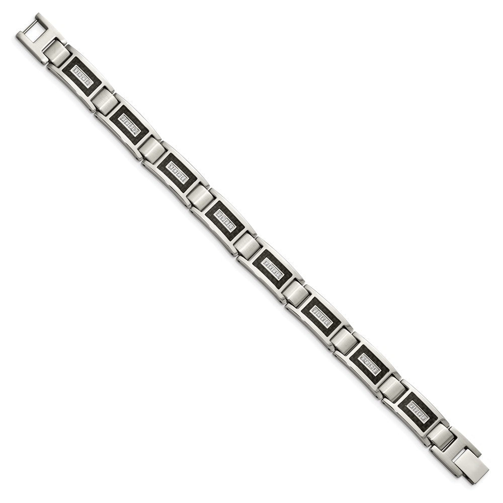 FJC Finejewelers Stainless Steel Link Brushed and with CZ Black Carbon Fiber Inlay Bracelet 8.75 Inches x 10.88 mm