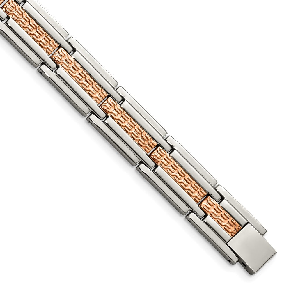 FJC Finejewelers Stainless Steel Link and Textured Rose IP-plated Bracelet 8.5 Inches x 12.16 mm