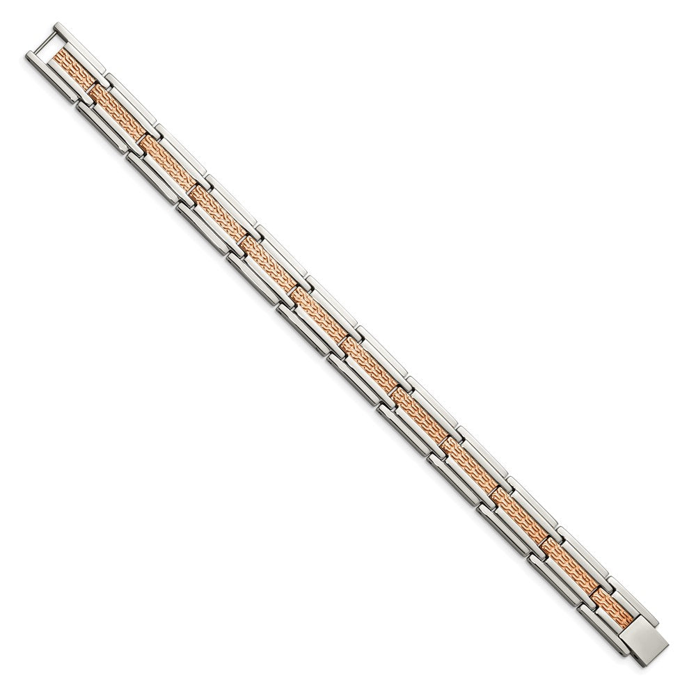 FJC Finejewelers Stainless Steel Link and Textured Rose IP-plated Bracelet 8.5 Inches x 12.16 mm