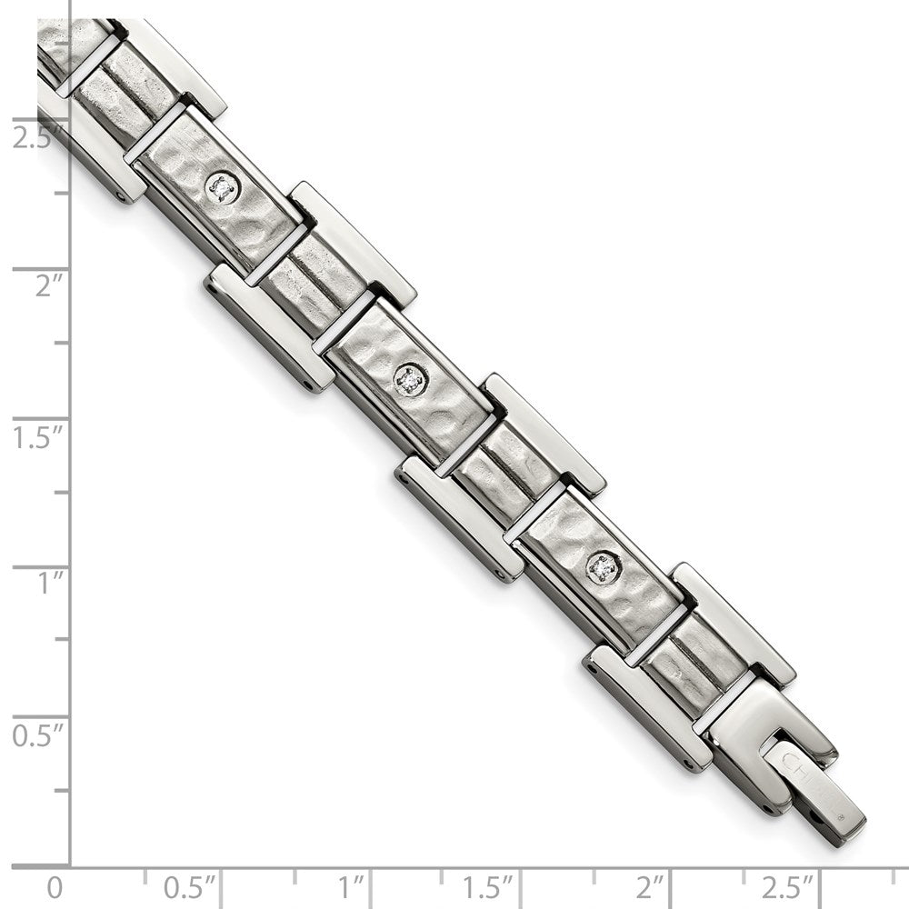 FJC Finejewelers Stainless Steel Link Brushed and Hammered with CZ Bracelet 8.5 Inches x 12.05 mm